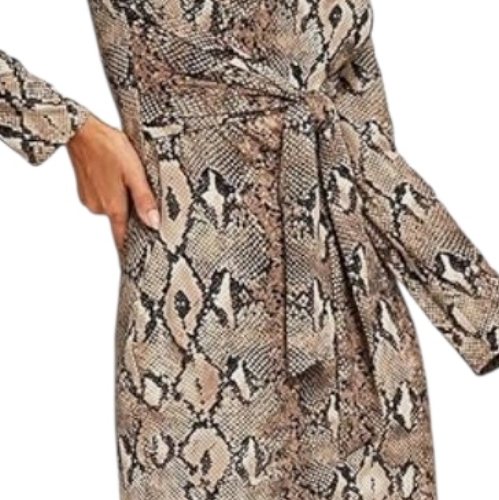 Snake-Print Long Sleeve Tie-Waist Midi Dress - Picture 5 of 10